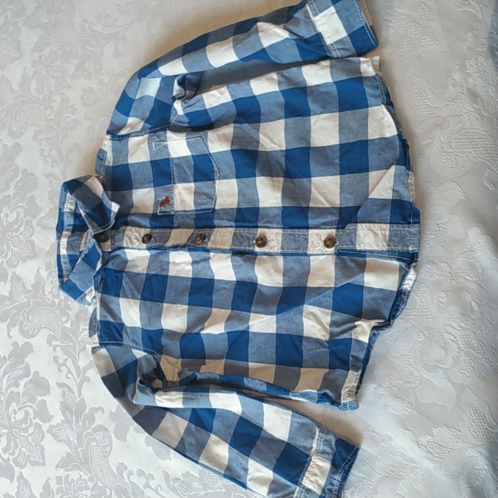 Carter's Toddler Boys Long Sleeves Blue and White Buffalo Check Button S…